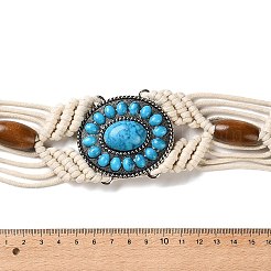 Damengürtel im Antik-Silber-Legierungsharz im Bohème-Stil mit ovalen Holzperlen und gewachster Kordelkette&nbsp;AJEW-K053-01