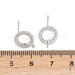Orecchini a bottone con anello in ottone micro pavé di zirconi cubici trasparenti&nbsp;KK-Z133-02P-02