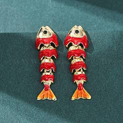 Ohrstecker aus Messing mit Fischmotiv und Mikropavé-Fassung aus Zirkonia&nbsp;EJEW-C174-05G-04