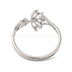 Anlaufgeschützter verstellbarer Ring aus 304 Edelstahl mit hohlem Lotusmotiv für Damen&nbsp;LS-RJEW-M149-32P