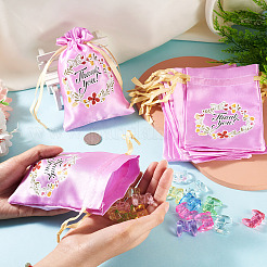 Blumen-Dankeschön-Aufbewahrungsbeutel aus Polyester-Satin mit Kordelzug&nbsp;ABAG-TAC0005-09A