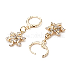 Boucles d'oreilles créoles en laiton avec micro pavé de zircons cubiques transparents en forme de flocon de neige de Noël&nbsp;EJEW-JE06158-01