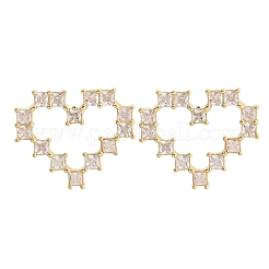 Pendientes de botón con forma de corazón de latón chapado con circonitas cúbicas transparentes para mujer&nbsp;EJEW-G409-04G