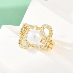 Bagues en laiton avec micro pavé de zircone cubique pour femmes&nbsp;RJEW-D340-02G-10