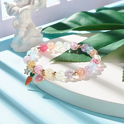 Bracciale elasticizzato con perline rotonde color caramella con ciondolo a forma di carota a forma di cuore da donna&nbsp;BJEW-JB07636-03