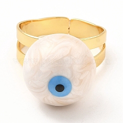 Smaltato rotondo con anello polsino aperto con perline malocchio&nbsp;RJEW-E069-03G-04
