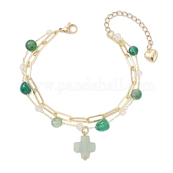 Mehrlagige Armbänder aus natürlichen grünen Achatperlen&nbsp;BJEW-JB12217-01