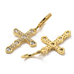 Orecchini pendenti a forma di croce in ottone dorato con chiusura a leva&nbsp;EJEW-A033-01G-02