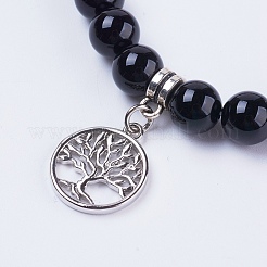 Bracelets extensibles en agate noire teintée et chauffée naturellement&nbsp;BJEW-F308-15AS