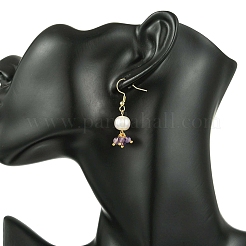 Ohrhänger aus natürlichem Amethyst und natürlichen Süßwasserzuchtperlen&nbsp;EJEW-JE06984-01