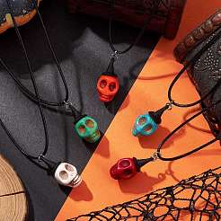 Halloween-Thema gefärbt synthetische türkis Totenkopf Anhänger Halsketten&nbsp;NJEW-JN04848