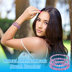 3 Stück Stretch-Armbänder aus natürlichen Amethystperlen für Damen&nbsp;BJEW-TAC0033