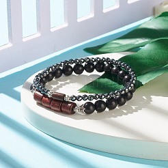 Ensemble de bracelets extensibles en hématite synthétique et bois naturel 2pcs 2 styles&nbsp;BJEW-JB07941
