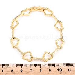 Herzförmiges Armband aus Messing mit Mikropavé-Fassung und klaren Zirkonia-Steinen für Damen&nbsp;BJEW-T025-01G
