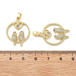 Pendenti in ottone con micro pavé di zirconi cubici a forma di uccello con cuore&nbsp;KK-M325-17C-G