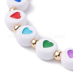 Flaches rundes Acrylperlen-Stretcharmband mit Herzmuster für Kinder&nbsp;BJEW-JB07215