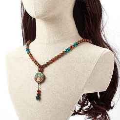 Collana con ciondolo rotondo piatto guan yin&nbsp;NJEW-JN03662