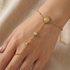 Bracelet de main en acier inoxydable 304 serti de zirconiums cubiques transparents sertis de soleil&nbsp;JX0821