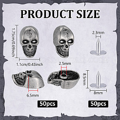 50 Stück Totenkopf-Legierungsnieten&nbsp;FIND-PH0062-02AS