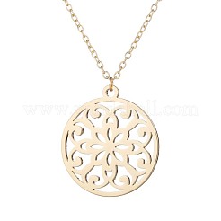 Anillo de acero inoxidable 304 con colgante calado en forma de flor para mujer.&nbsp;WG3BF47-01
