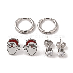 3 paire de boucles d'oreilles créoles et clous de Noël en acier inoxydable 304 pour femmes&nbsp;EJEW-K279-12B-P