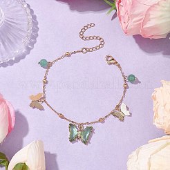 Bracelets ronds à breloques en verre aventurine verte naturelle et papillon de 6mm&nbsp;BJEW-TA00525