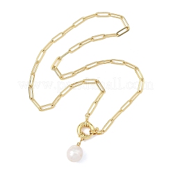 Colliers pour femmes avec pendentif ovale en perle baroque naturelle keshi et chaîne en laiton ornée d'un trombone&nbsp;NJEW-JN06144