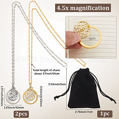 2 collier pendentif loupe en alliage 2 couleurs pour femme&nbsp;MAGL-SP0001-02