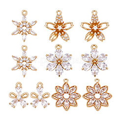 10 pièces 5 styles en laiton micro pavé pendentifs en zircone cubique claire&nbsp;KK-PH0012-85
