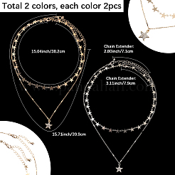 2 Sätze 2 Farben Legierung Kristall Strass Stern Gliederkette Halsketten-Sets&nbsp;NJEW-SC0001-54