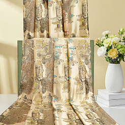 Tela brocada de poliéster con estampado de casa china para ropa y decoración del hogar.&nbsp;DIY-MA0001-98A
