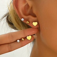 Elegantes pendientes de botón redondos y de corazón de acero inoxidable 201 (3 par)&nbsp;LN6298