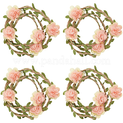 4 bande de chapeau en paille de rotin à fleurs en polyester et lin&nbsp;AJEW-CN0004-40B