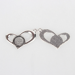 Millésime alliage de style tibétain pendentif coeur ouvert supports cabochons de lunette&nbsp;X-TIBEP-O006-11AS