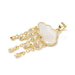 Colgantes de latón con micropavé de circonitas cúbicas transparentes y concha natural&nbsp;KK-L239-051G-01