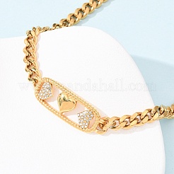 Colliers rectangulaires en acier inoxydable 304 avec pendentif en forme de cœur et strass pour femmes&nbsp;NJEW-D340-01G
