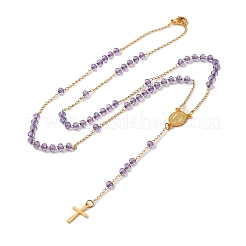 Collane con rosario in acciaio inossidabile 304 e vetro per donna&nbsp;NJEW-B112-02G