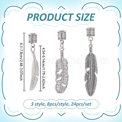 24 pièce 3 styles d'emembouts de cordon en alliage de style tibétain en plumes&nbsp;HJEW-NB00327