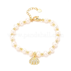 Bracciali in ottone con ciondoli a forma di conchiglia con micro pavé di zirconi cubici&nbsp;BJEW-D447-12G-01