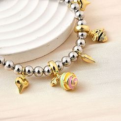 Braccialetti con ciondoli in ottone e smalto con perline rotonde per donna&nbsp;BJEW-D317-11D-PG