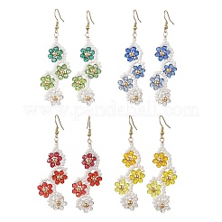 Boucles d'oreilles pendantes en verre et perles de rocaille en forme de fleur&nbsp;EJEW-MZ00775