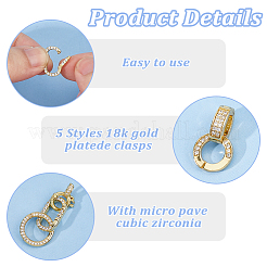 10 Stück 5 Stile Messing Micro Pave klare Zirkonia Twister Verschlüsse&nbsp;ZIRC-HS0001-20
