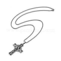 Collane con catena a maglie quadrate con ciondolo a croce per la comunione dell'eucaristia in acciaio inossidabile 201&nbsp;NJEW-M010-04P