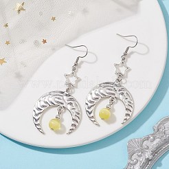 Orecchini pendenti con stella e luna in lega d'argento antico&nbsp;EJEW-JE05637-02