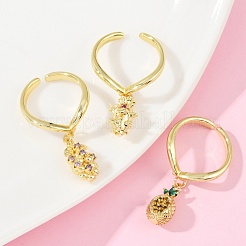 Bagues ouvertes en laiton à micro pavé de zircones cubiques sur le thème des fruits pour femmes&nbsp;RJEW-U057-07G