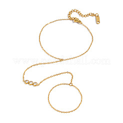 Bracelet à maillons plats ronds en acier inoxydable 304 serti de zirconiums cubiques transparents&nbsp;JC5621