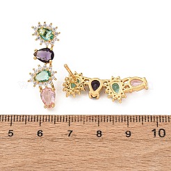 Pendientes de circonita cúbica de colores con micro pavé de latón para mujer&nbsp;EJEW-F418-10G