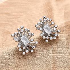 Orecchini a bottone in ottone con zirconi cubici trasparenti&nbsp;EJEW-R025-22P