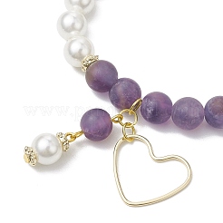 Braccialetti elasticizzati con perline rotonde di ametista naturale satinata e perle di conchiglia da 8 mm&nbsp;BJEW-JB10429