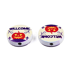 Halloween bedruckte Naturholzperlen&nbsp;WOOD-T021-76